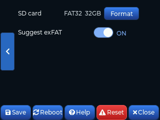 Settings page 5 — SD card